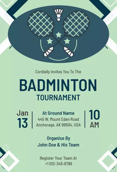 Competitive Badminton Sports Tournament Event Invitation Template