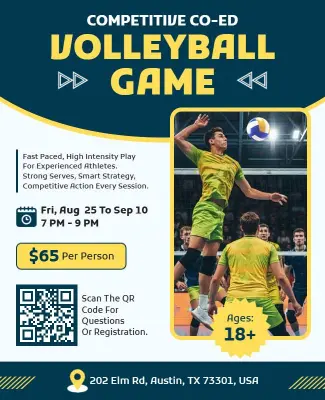 Competitive Co-Ed Volleyball Game Flyer Template