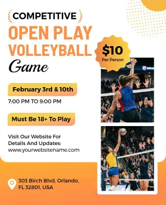 Competitive Open Play Volleyball Game Flyer Template