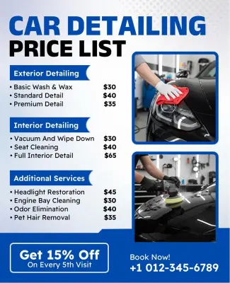 Comprehensive Car Detailing Services Price List Flyer Template