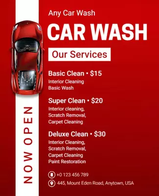 Bold Red Car Wash Services Promotional Flyer Template