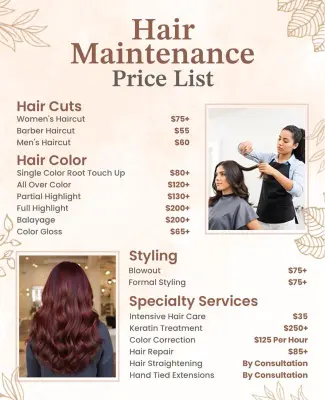 Comprehensive Hair Salon Maintenance Service Price List Flyer Template