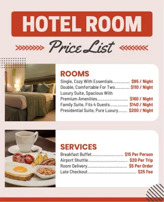 Comprehensive Hotel Room and Services Price List Flyer Template