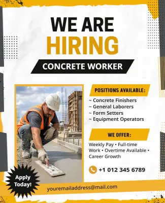 Concrete Worker Hiring Advertisement Flyer Template