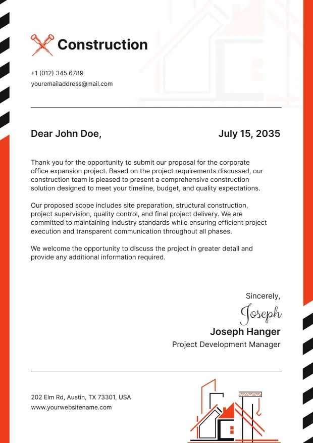 Construction Company Branding Letterhead Template
