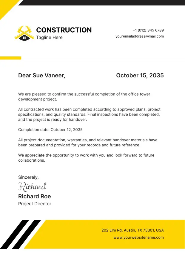 Construction Company Communication Letterhead Template