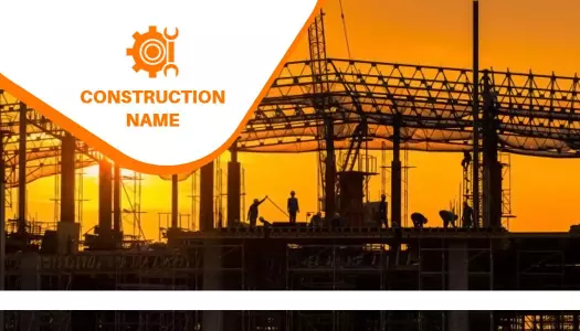 Construction Silhouette Against Sunset Skyline Business Card Template