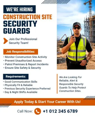 Construction Site Security Hiring Flyer Template
