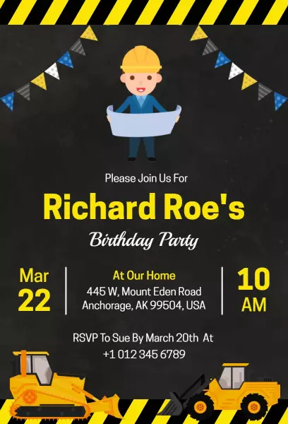 Construction-Themed Exciting Birthday Celebration Invitation Template