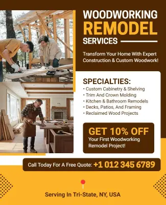 Construction Woodworking and Home Remodeling Services Flyer Template