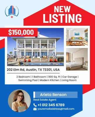 Contemporary Blue Real Estate Listing with Images Poster Template