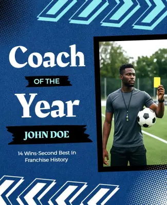 Contemporary Blue Soccer Coach of the Year Poster Template