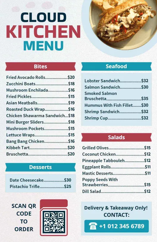 Contemporary Cloud Kitchen Menu Template