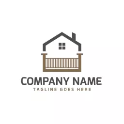 Contemporary Home Design Featuring Stylish Wooden Deck Logo Template
