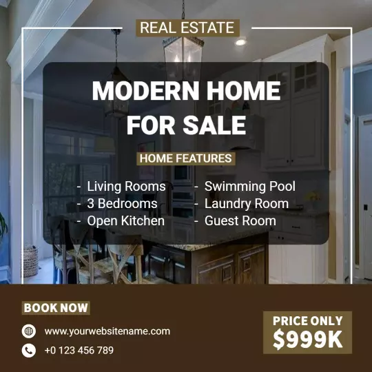 Contemporary Home with Pool and Open Kitchen for Sale Ad Template