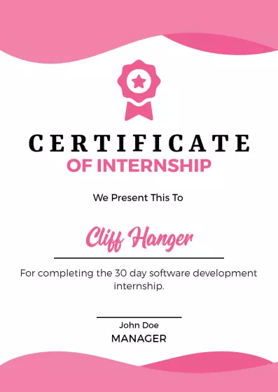 Contemporary Pink Design for Software Development Internship Certificate Template