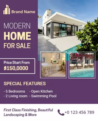 Contemporary Purple Modern Home for Sale Flyer Template