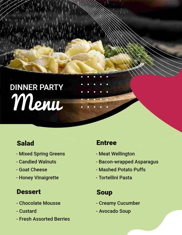 Contemporary Stylish Dinner Party Cuisine Menu Template