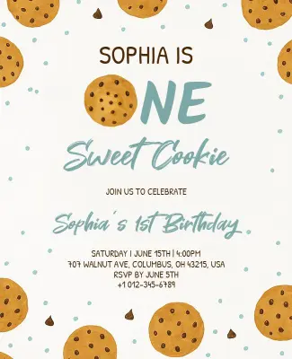 Cookie Themed First Birthday Celebration Flyers Template
