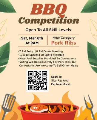 Cooking Theme BBQ Competition with Flame Graphics Flyer Template