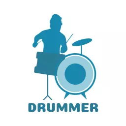 Cool Blue Drummer Silhouette with Classic Drum Set Logo Template