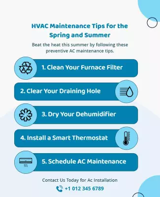 Cool Blue HVAC Maintenance Tips for Spring and Summer Poster Template