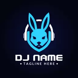 Cool Blue Rabbit Design with Headphones for DJ Logo Template