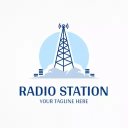 Cool Blue Radio Station Tower with Vibrant Waves Logo Template