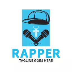 Cool Blue Theme Featuring Dual Microphones for Rapper Logo Template