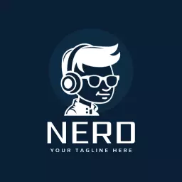 Cool Cartoon Nerd Character with Headphones Logo Template