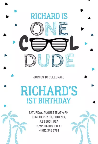 Cool Dude Beach Theme 1st Birthday Celebration Invitation Template