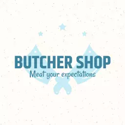 Cool Light Blue Butcher Shop Emblem with Cleavers Logo Template