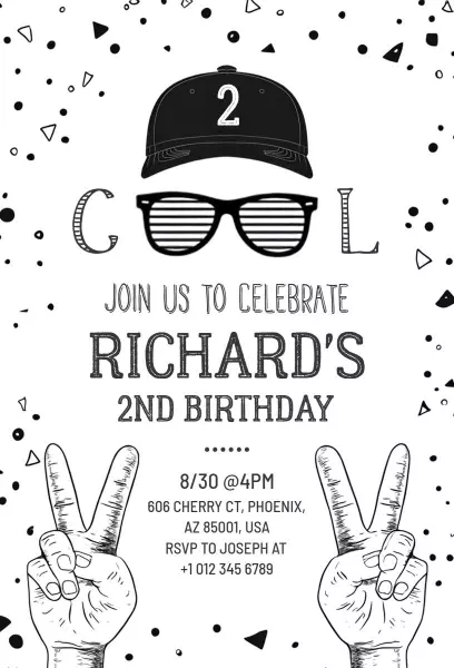 Cool Retro Style Fun 2nd Birthday Celebration Invitation Template