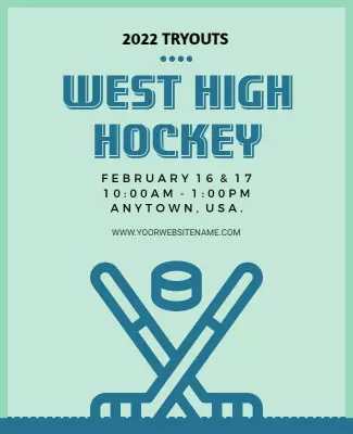 Cool Teal Hockey Tryouts Announcement Poster Template