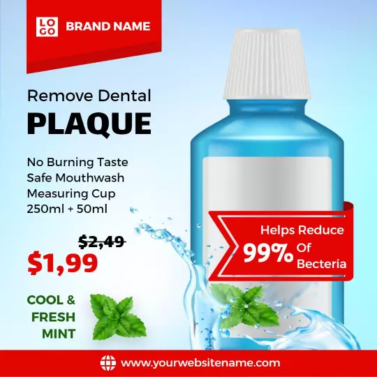 Cooling Blue Mouthwash for Dental Plaque Removal Ad Template