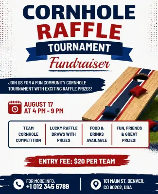 Cornhole Raffle Tournament Fundraiser Event Flyer Template