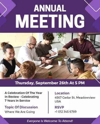 Professional Purple Annual Meeting Gathering Flyer Template