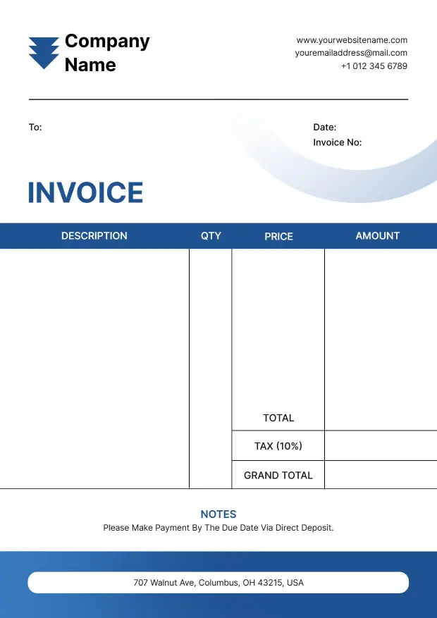 Corporate Sales Transaction Blank Invoice Template