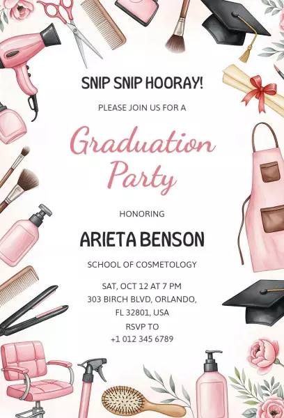 Cosmetology Graduation Celebration Party Invitation Template
