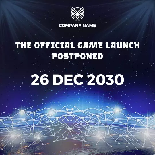 Cosmic Blue Network Theme for Game Launch Postponement Ad Template