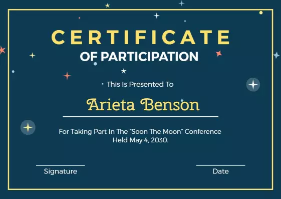 Cosmic Night Sky Stars Participation Certificate Template