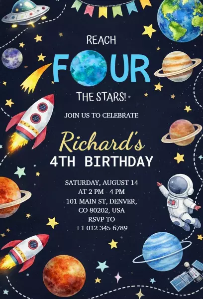 Cosmic Space Adventure Fun Birthday Celebration Invitation Template