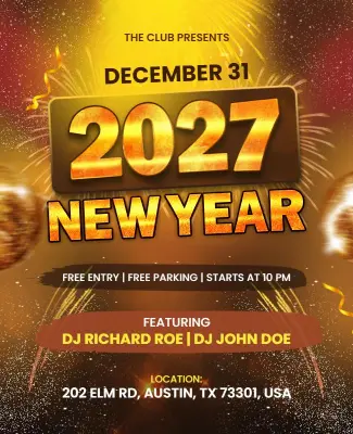 Countdown to New Year 2027 Party Flyer Template