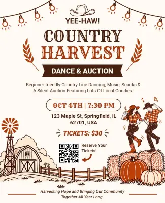 Country Harvest Dance and Auction Event Flyer Template