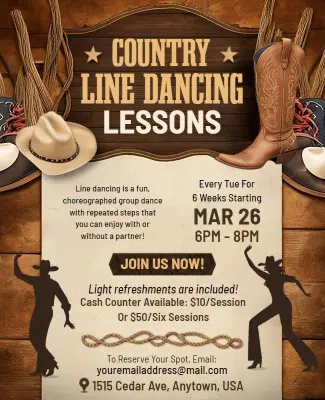 Customizable Line Dancing Flyer Templates for Lessons & Events