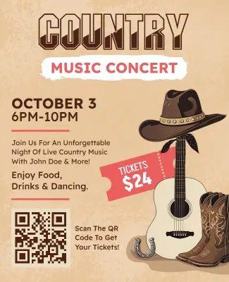 Country Music Concert with Guitar and Boots Flyer Template