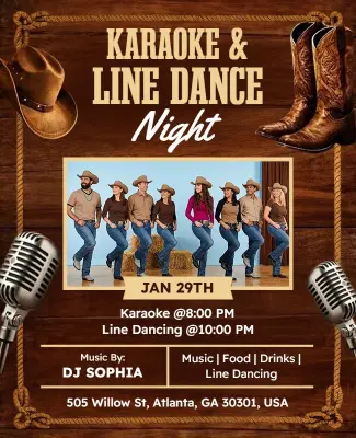 Country-Themed Karaoke and Line Dance Night Flyer Template