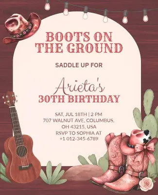 Country Western Boots on the Ground Birthday Celebration Flyer Template