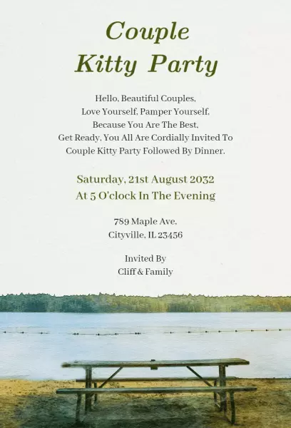 Couple Elegant Lakeside Kitty Party Invitation Template