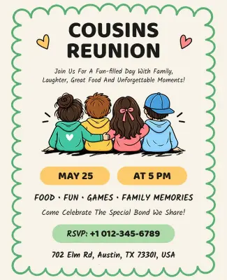 Cousins Reunion Family Gathering Flyer Template